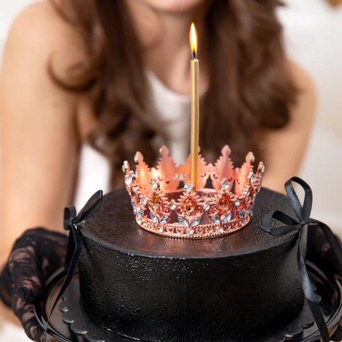 Korona na tort złoto różowe kryształki srebrne diamenty tiara diadem dekoracja dla księżniczki