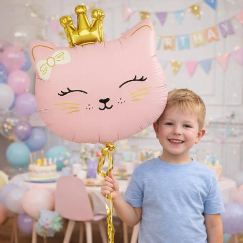 Balon foliowy kot kotek z koroną dekoracje urodzinowe party 60x46cm