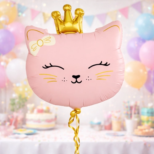 Balon foliowy kot kotek z koroną dekoracje urodzinowe party 60x46cm