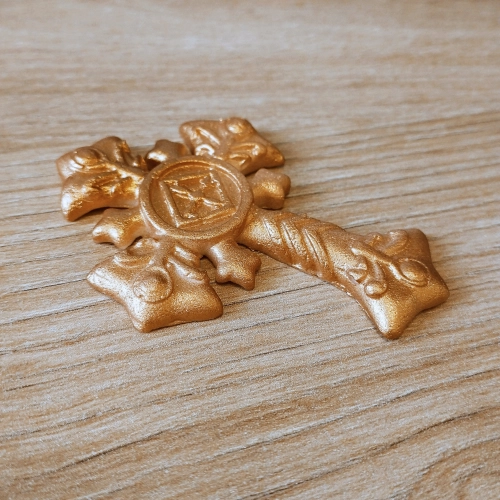 Figurka na tort krzyż cukrowy złoty krzyżyk ozdoby dekoracje komunijne