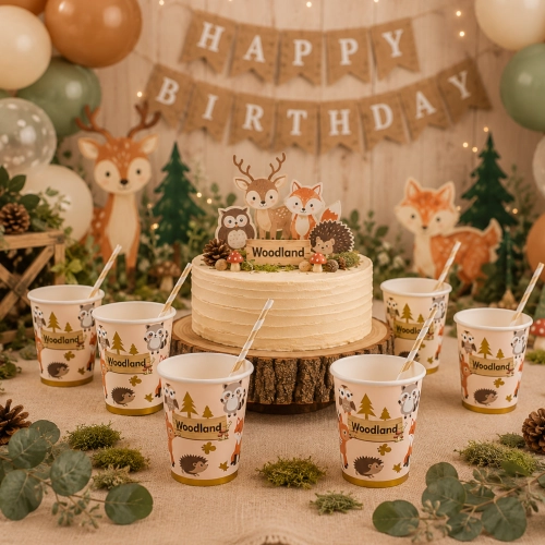Kubeczki papierowe 6 sztuk zwierzęta leśne urodziny na roczek baby shower