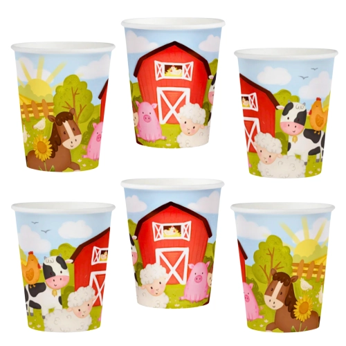 Kubeczki papierowe 6 sztuk farma zwierzęta ozdoby na stół dekoracje urodzinowe