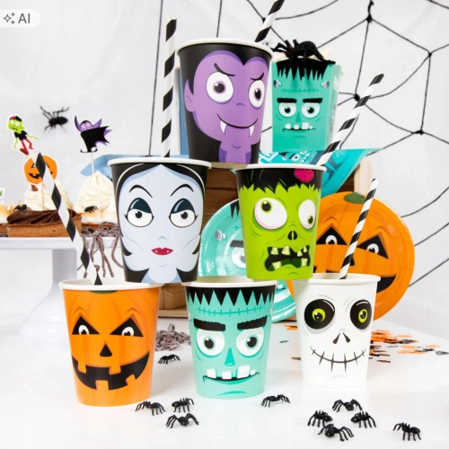 Kubeczki papierowe halloween 6szt dekoracje ozdoby na stół kolorowe
