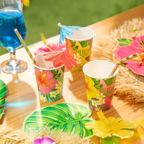 Kubeczki papierowe 6 sztuk tropikalne kwiaty aloha ozdoby na stół dekoracje urodzinowe