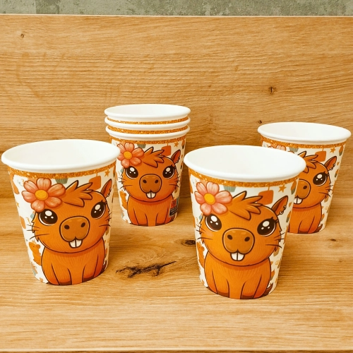 Kubeczki jednorazowe papierowe kapibara urodziny do napojów 6szt