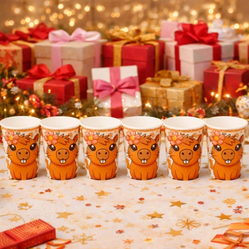 Kubeczki jednorazowe papierowe kapibara urodziny do napojów 6szt