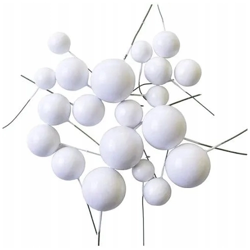 Ozdoby na tort topper urodziny dekoracje komunijne kula na piku kulka biała 20 sztuk