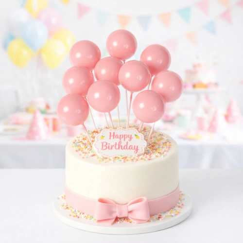 Ozdoby na tort topper dekoracje urodzinowe kula na piku kulka różowa 2cm 10 sztuk