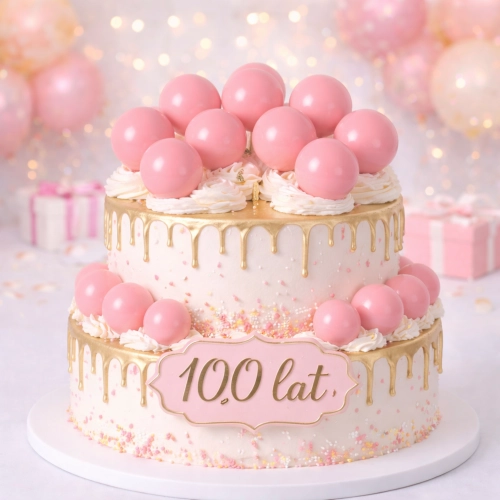 Ozdoby na tort topper dekoracje urodzinowe kula na piku kulka różowa 2cm 10 sztuk