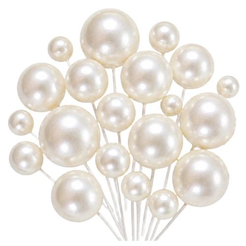 Topper kule na piku 20 sztuk białe perłowe kulki na tort ozdoby