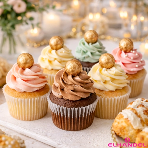 Posypka na tort chrupki zbożowe kule w czekoladzie 19 sztuk złoty ecru dekoracje urodzinowe