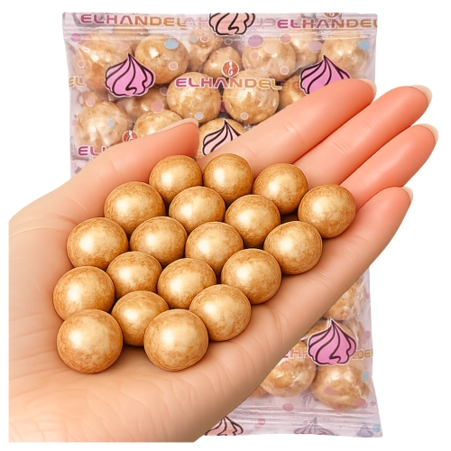 Posypka na tort chrupki zbożowe kule w czekoladzie 19 sztuk złoty ecru dekoracje urodzinowe