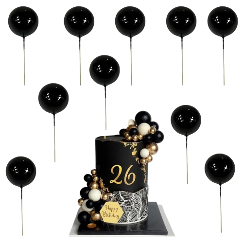 Dekoracja ozdoby na tort topper kule dekoracje urodzinowe czarne kulki 3 cm 10 sztuk