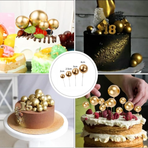 Ozdoby na tort dekoracje komunijne topper na tort złote kule na piku kulki 20 sztuk