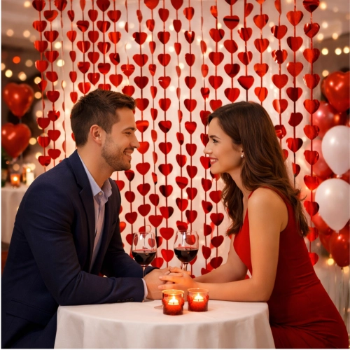 Kurtyna dekoracyjna metalizowana tło zasłona czerwone serca walentynki 100x200cm