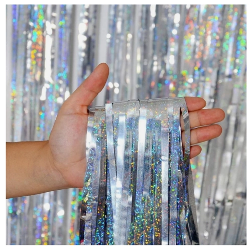 Kurtyna dekoracyjna srebrna błyszcząca imprezowa tło fotograficzne dekoracje ozdoby 200x100cm