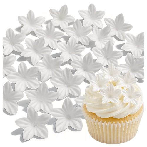 Kwiaty na tort 20 sztuk kwiat waflowy mini kwiatuszki białe dekoracje urodzinowe komunia wesele