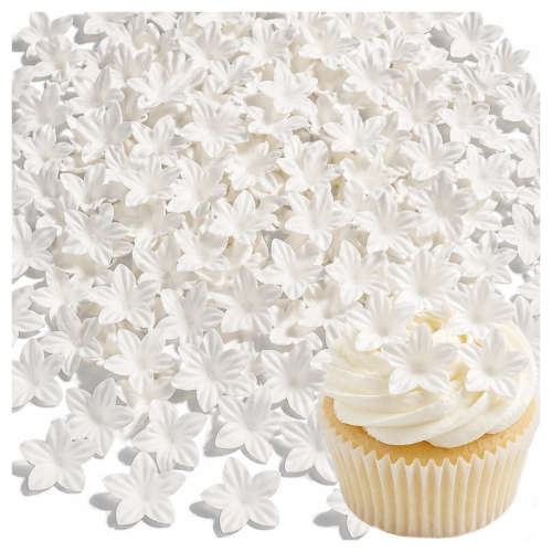 Kwiaty na tort 100 sztuk kwiat waflowy mini kwiatuszki białe dekoracje urodzinowe komunia wesele