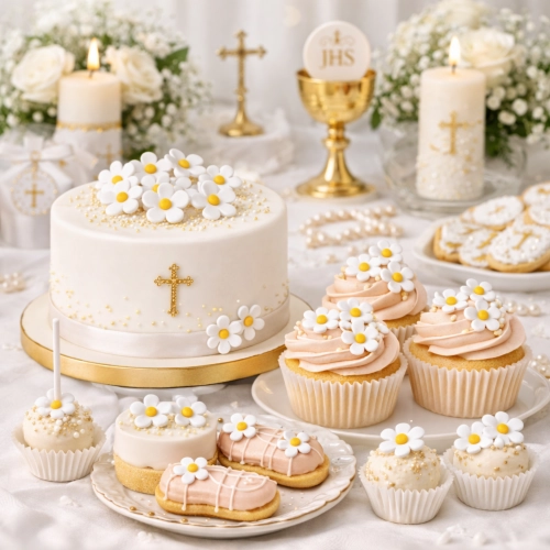 Kwiaty na tort 35 sztuk mini kwiatki cukrowe dekoracje komunijne urodziny wesele