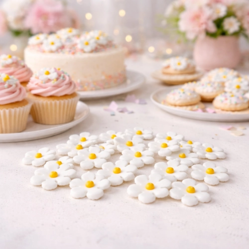 Kwiaty na tort 35 sztuk mini kwiatki cukrowe dekoracje komunijne urodziny wesele