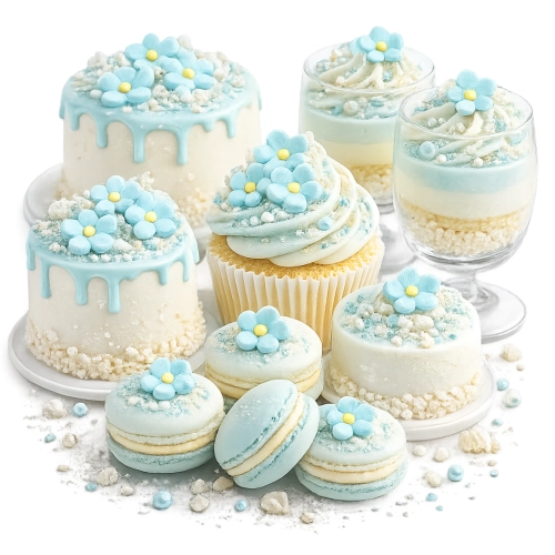 KWIATY NA TORT CUKROWY dekoracje urodziny WESELE KOMUNIA niebieski 45szt