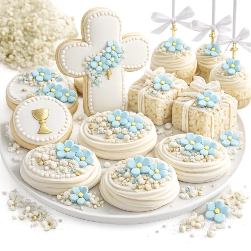 KWIATY NA TORT CUKROWY dekoracje urodziny WESELE KOMUNIA niebieski 45szt