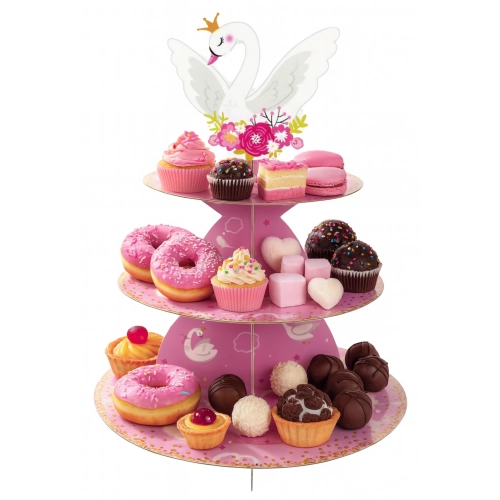 Patera na ciasto babeczki stojak różowy muffinki urodziny łabędź