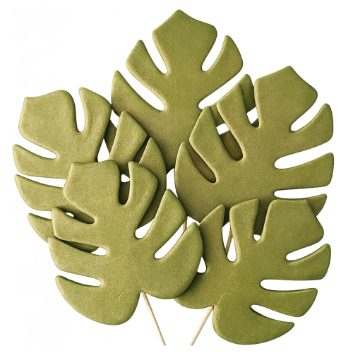 Figurka na tort 5 sztuk liście cukrowe monstery zielone urodziny safari jungle