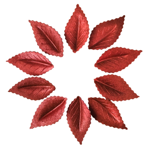 Liście na tort 10 sztuk listki waflowe perłowy burgund dekoracje komunijne urodziny wesele