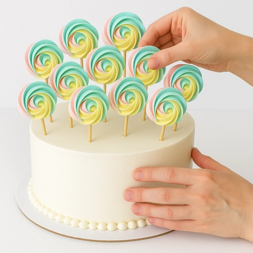 Lizaki bezowe dekoracje na tort bezy topper urodziny kolorowe beziki pastelowe 12 sztuk