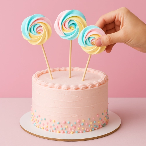 Lizaki bezowe dekoracje na tort bezy topper urodziny kolorowe beziki pastelowe 3 sztuki