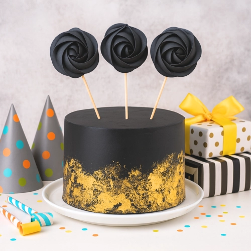 Lizaki bezowe dekoracje na tort bezy topper urodziny beziki czarne 3 sztuki