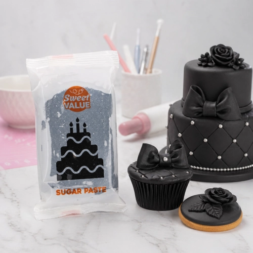 Masa cukrowa 200g Sweet VALUE lukier plastyczny czarny do dekoracji tortu ciast