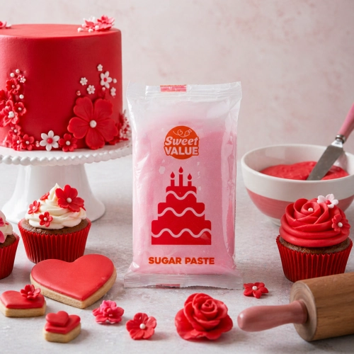 Masa cukrowa 200g Sweet VALUE lukier plastyczny czerwony do dekoracji tortu ciast