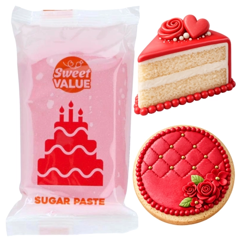 Masa cukrowa 200g Sweet VALUE lukier plastyczny czerwony do dekoracji tortu ciast