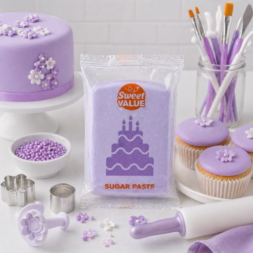 Masa cukrowa 200g Sweet VALUE lukier plastyczny fioletowy do dekoracji tortu ciast