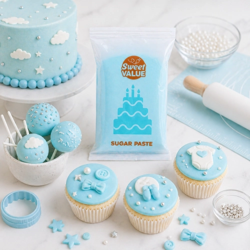 Masa cukrowa 200g Sweet VALUE lukier plastyczny niebieski do dekoracji tortu ciast