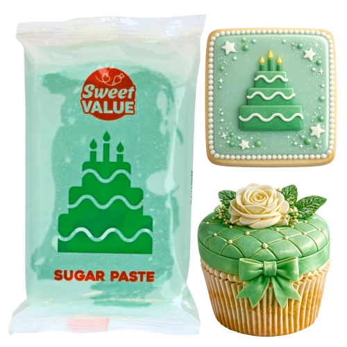 Masa cukrowa 200g Sweet VALUE lukier plastyczny zielony ciemny do dekoracji tortu ciast