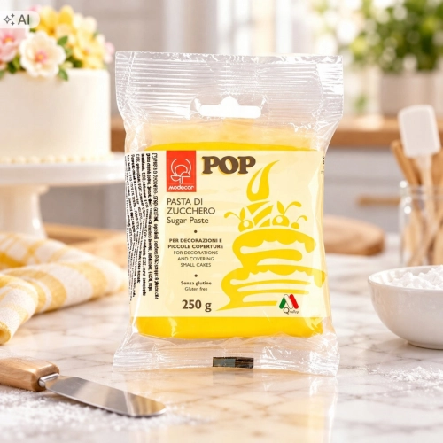 Masa cukrowa żółta 250g lukier plastyczny do modelowania figurek dekoracje urodzinowe Modecor