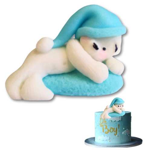 Figurka cukrowa na tort miś dekoracje urodziny chrzest baby shower roczek niebieski 1szt