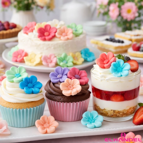 Kwiaty na tort 15 sztuk kwiat cukrowy na babeczki kolorowe mix dekoracje urodzinowe