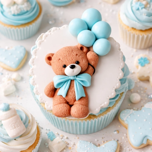 Figurka na tort miś cukrowy baloniki na bok tortu roczek chrzest dekoracje urodzinowe