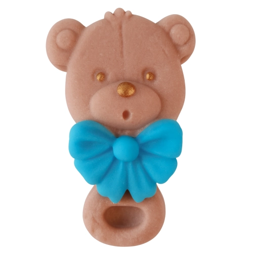 Figurka cukrowa na tort grzechotka miś brązowy na roczek baby shower chrzest