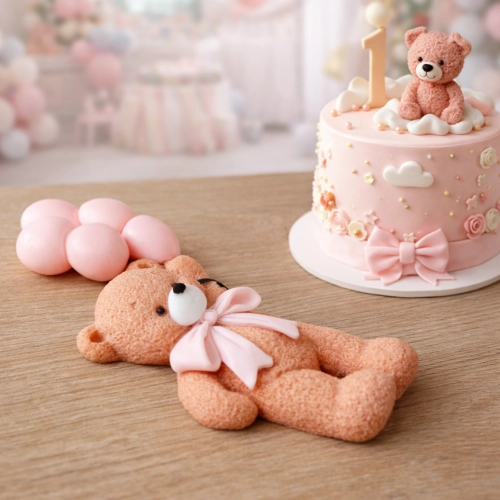 Figurka na tort miś cukrowy baloniki na bok tortu roczek chrzest dekoracje urodzinowe