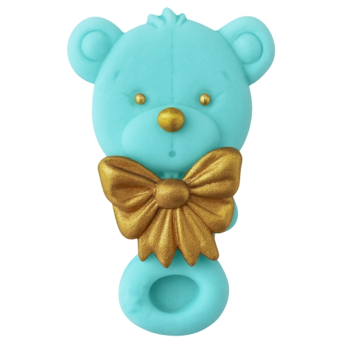 Figurka cukrowa na tort grzechotka miś niebieski na roczek baby shower chrzest