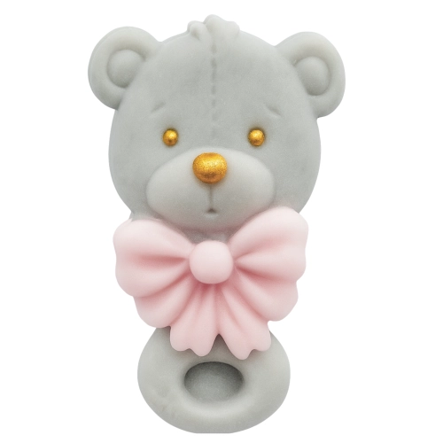 Figurka cukrowa na tort grzechotka miś szary na roczek baby shower chrzest