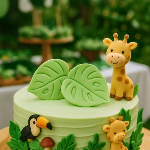 Figurka na tort liście cukrowe monstery zielone urodziny safari jungle 2 sztuki