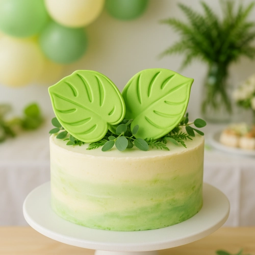 Figurka na tort liście cukrowe monstery zielone urodziny safari dżungla 2 sztuki