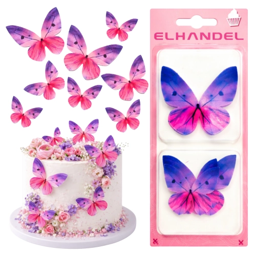 Motyle ozdoby na tort motyl waflowy dekoracje urodzinowe fioletowe mix 8 sztuk