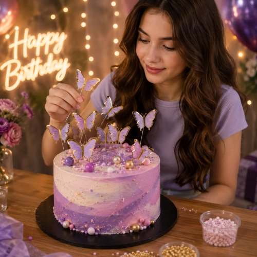 Topper piker dekoracja na tort motyle fioletowe roczek urodziny baby shower 10 szt